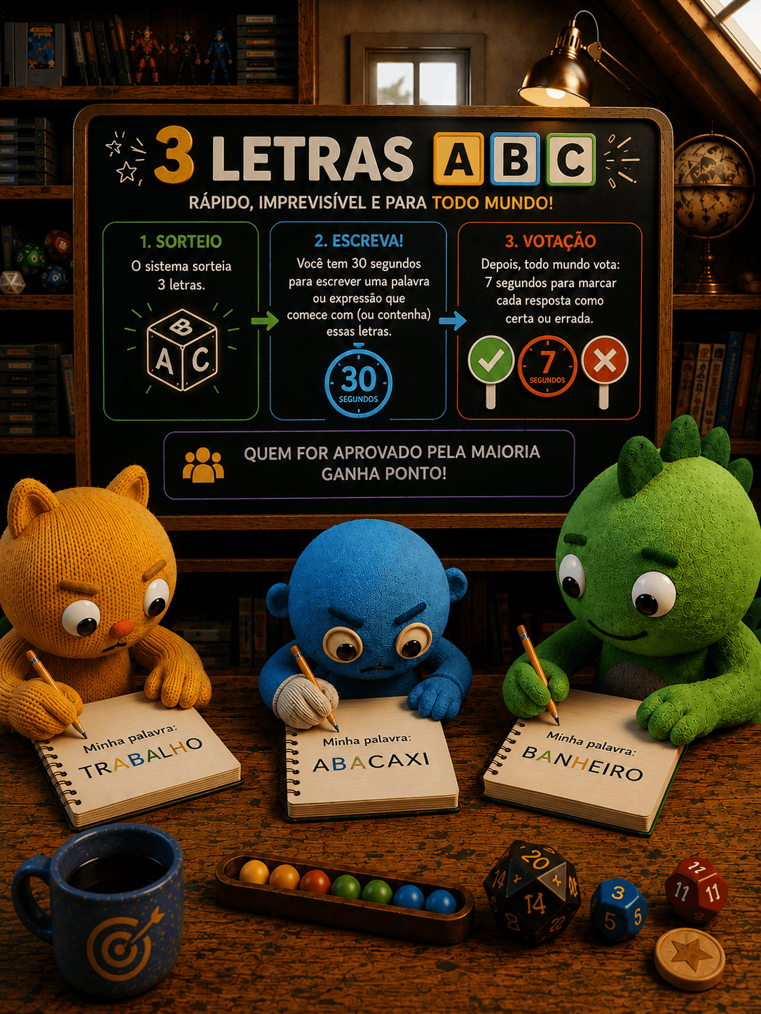 Exemplo visual do jogo 3 Letras